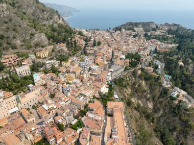 Taormina Sicilya, İtalya güzel yaz günü'hava panoramik