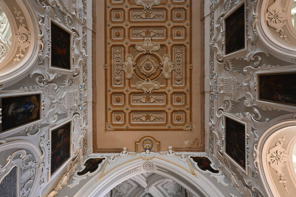 Matera, Italy - Aug 9, 2023: Interior of the Church of San Francesco d'Assisi in Matera, Italy