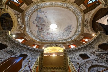 Palermo, Sicily, Italy - Aug 29, 2023: the facade of the Holy Savior Church overlooking Corso Vittorio Emanuele, in the center of Palermo, Italy. clipart