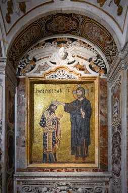 Palermo, İtalya - 30 Ağustos 2023: St. Mary Kilisesi Amiral veya Santa Maria dell Ammiraglio, ayrıca Martorana olarak da bilinir..