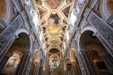 Palermo, İtalya - 30 Ağustos. 2023: İtalya, Sicilya, Palermo 'daki Aziz Mary Kilisesi (ya da Casa Professa). Bu kilise Sicilya 'daki en önemli Barok kiliselerinden biridir..