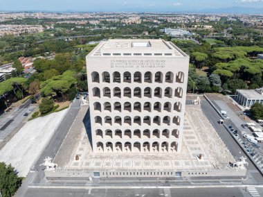 Palazzo della Civilita Italiana (İtalyan Medeniyeti Sarayı). Sede Fendi Roma. Viale della Civilt del Lavoro. İtalya 'nın Roma ilçesi.