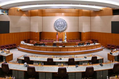 Santa Fe, New Mexico - Feb 26, 2024: House of Representatives chamber within the New Mexico State Capitol in Santa Fe, New Mexico. clipart