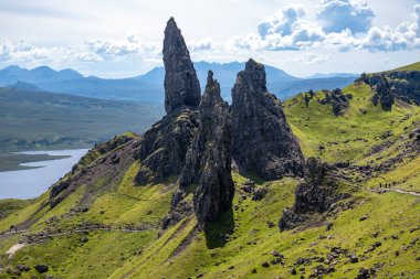 Storr 'un Yaşlı Adamı etkileyici manzara, Skye Adası, İskoçya, İngiltere, Avrupa