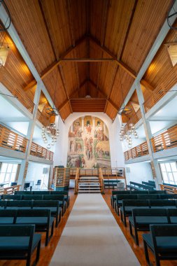 Klaksvik, Faroe Adaları - 24 Temmuz 2024: Klaksvik 'teki Christianskirkjan Kilisesi - Faroe Adaları