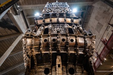 Stockholm, Sweden: Aug 1, 2024: Interior of the Vasa Museum in Stockholm, Sweden. The Vasa museum gets 1.4 million visitors a year. clipart