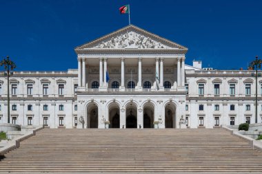 Assembly of the Republic in Lisbon, Portugal. Front view of Assembleia da Republica or Portuguese parliament. Government building clipart