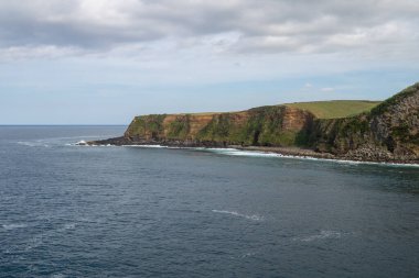 Volcanic lava-formed coastal cliffs at Alagoa Viewpoint, northern coast of Terceira, Azores. clipart