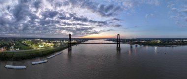 Aerial view of the Hale Boggs Memorial Bridge in Luling, South Louisiana at dusk. clipart