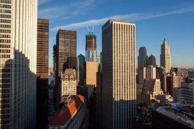 New York şehir merkezi Skyline 'da Dünya Ticaret Merkezi Manhattan şehir merkezinde yapım aşamasında..