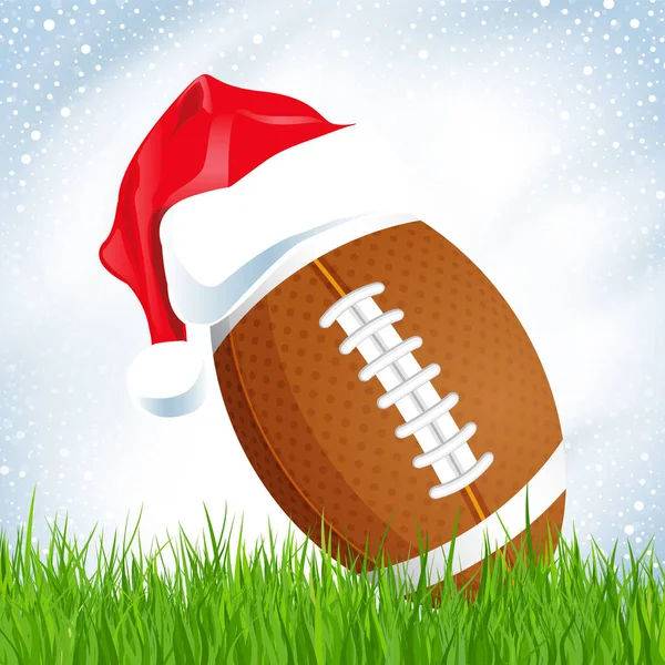 American Football Christmas Hat Green Field — Vetor de Stock