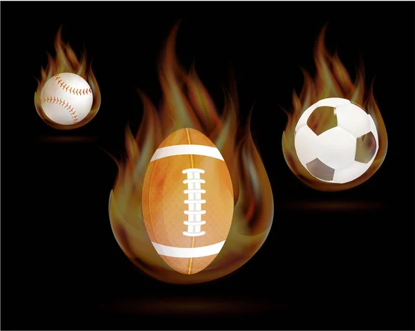 Beisebol Futebol Americano Bola Futebol Com Línguas Fogo Bola Vetorial — Vetor de Stock