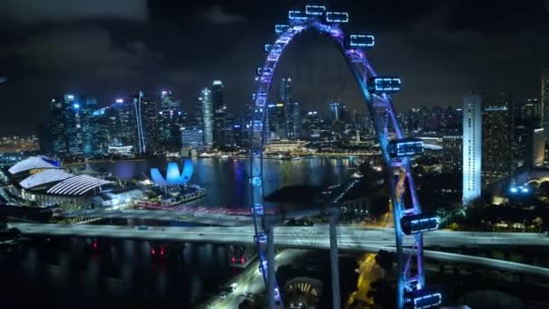 Vista Aérea Del Paisaje Ciudad Por Noche Singapur — Vídeo de stock