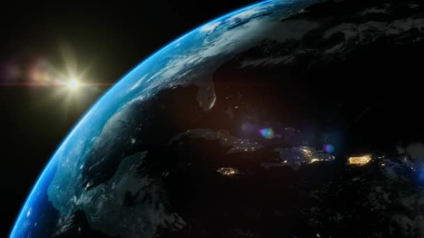 宇宙からの夜の光と現実的な地球高品質の3Dアニメーション — ストック動画