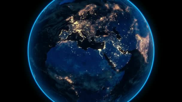 宇宙からの夜の光と現実的な地球高品質の3Dアニメーション — ストック動画