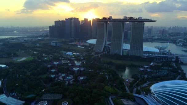 Luchtfoto Van Stadsgezicht Ochtend Met Zonsopgang Singapore — Stockvideo