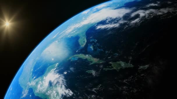 宇宙から見た地球のアニメーションを閉じ込め 闇を背景に回転する地球 — ストック動画