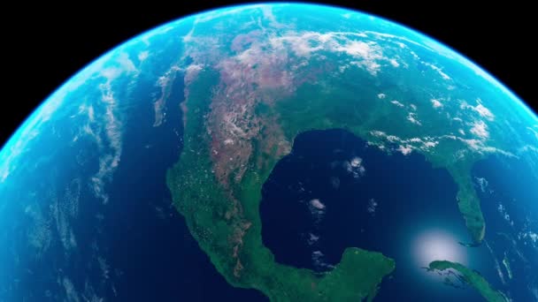 ゆっくりと地球を回転させる 現実的な地球3Dアニメーション 詳細と自然のテクスチャ 宇宙から見た惑星地球とアメリカ — ストック動画