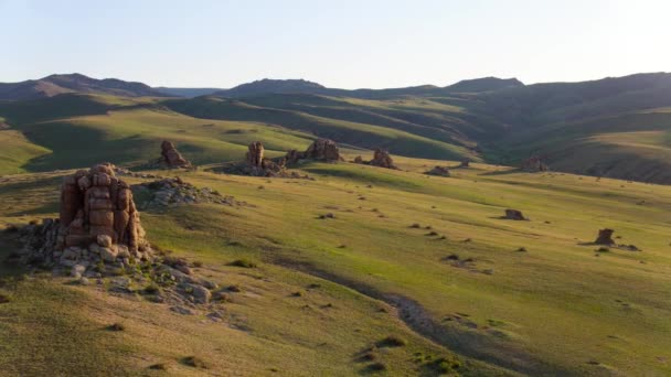 Paisagem Aérea Das Pastagens Mongólia — Vídeo de Stock
