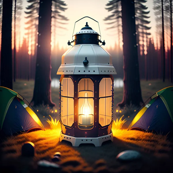Egy Lámpás Aventure Camping Vagy Dekoráció — Stock Vector