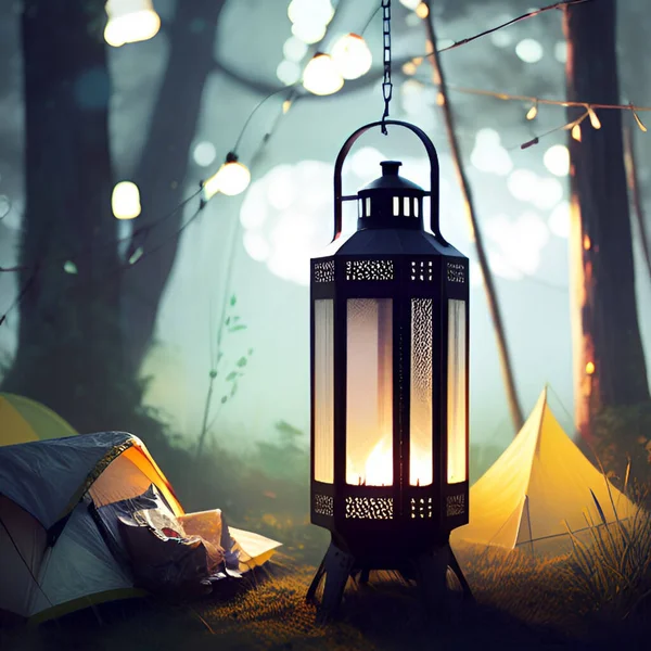 Uma Lanterna Para Aventura Camping Decoração —  Vetores de Stock