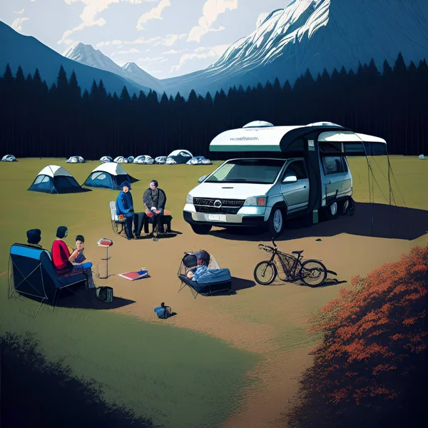 Oameni Camping Vacanță — Vector de stoc