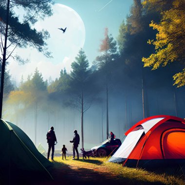 Tatilde kamp yapan insanlar
