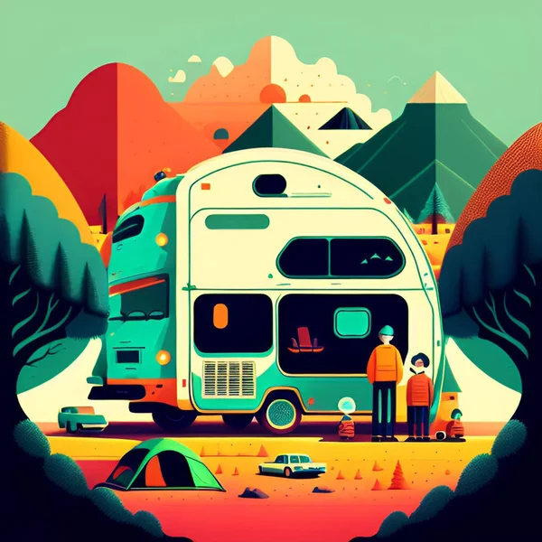 Personnes Campant Vacances — Image vectorielle