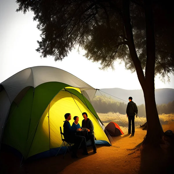Personnes Campant Vacances — Image vectorielle
