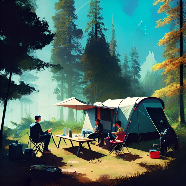 Människor Camping Semester — Stock vektor