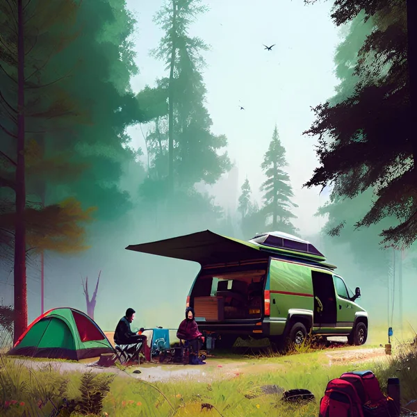 Människor Camping Semester — Stock vektor