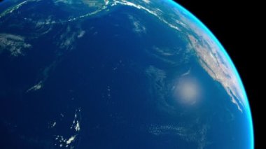 Animation of Earth seen from space, the globe spinning on satellite view on dark background. Global space exploration space travel concept digitally generated image. 4k 3d animation.