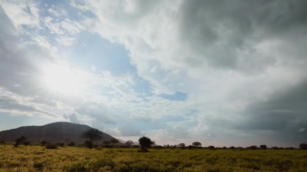 Zeitraffer Der Landschaft Blick Auf Den Tsavo Nationalpark Mit Wolken — Stockvideo