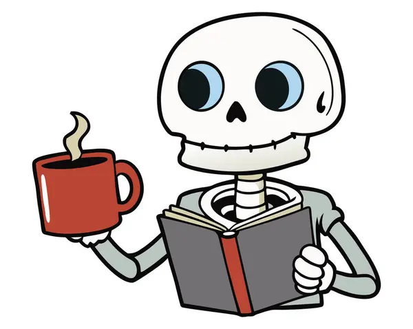 stock vector Skeleton holds book and coffee mug for design element.  Generative AI.