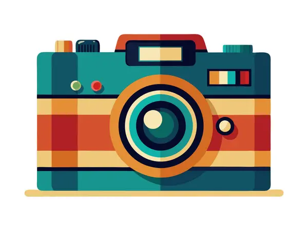 stock vector A classic film camera with a retro color palette and vintage details. Generative AI.