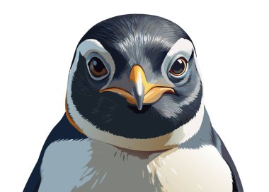 A close-up vector portrait of a curious penguin with realistic textures and shadows. Generative AI. clipart