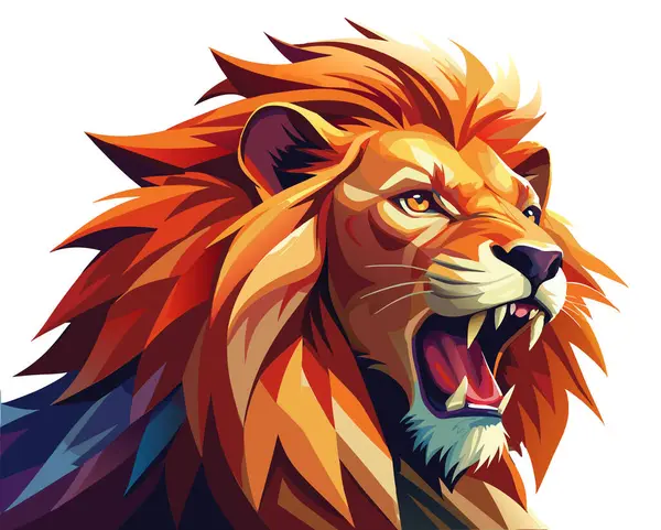 stock vector A dynamic illustration of courage and determination personified by a roaring lion. Generative AI.