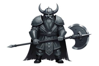 Viking nordic warrior with big axe weapon vector image, isolated on white background clipart