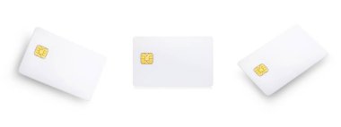Plastik banka kredi kartı şablonları. İş ve finans için beyaz arka planda boş bir kredi kartı, dijital teknoloji ödeme modeli, çevrimiçi ödeme konsepti.