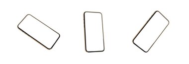 Akıllı telefon modelleme boş ekran koleksiyonu beyaz arkaplanda izole edilmiş, kırpma yolu ile