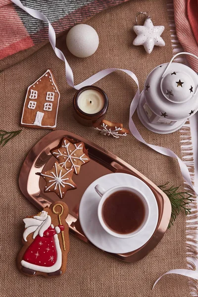 Saint Nicholas Christmas Bitten Gingerbread Cookies Cocoa Aesthetic Seasonal Christmas — Stock Photo, Image