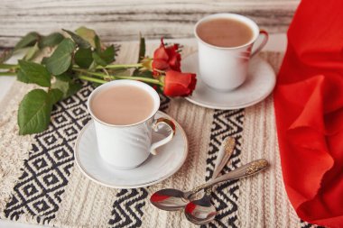 Aesthetic coffee cups. Lagom holiday background. Coffee time.