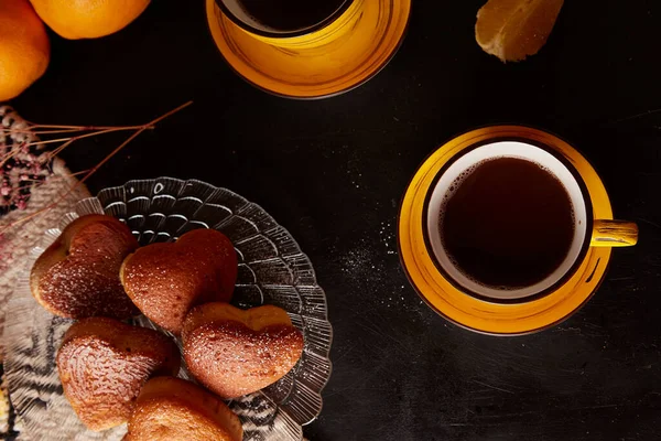 Homemade Heart Shaped Muffins Made Orange Taste Valentines Day Tea — Stockfoto