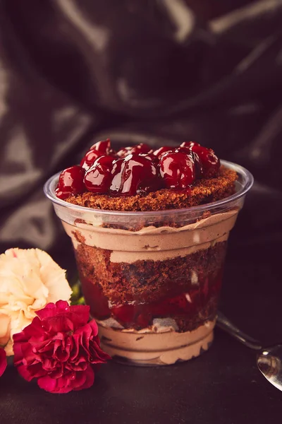 Dreamy Escapism Dessert - Natural sugar free, vegan, healthy layered dessert with fresh cherry.Catering, desserts in portions.