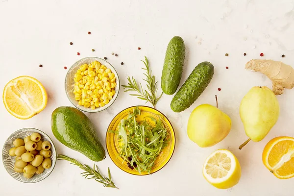 Здорова Органічна Їжа Овочі Фрукти Зелень Низькі Кормові Веганські Інгредієнти — стокове фото
