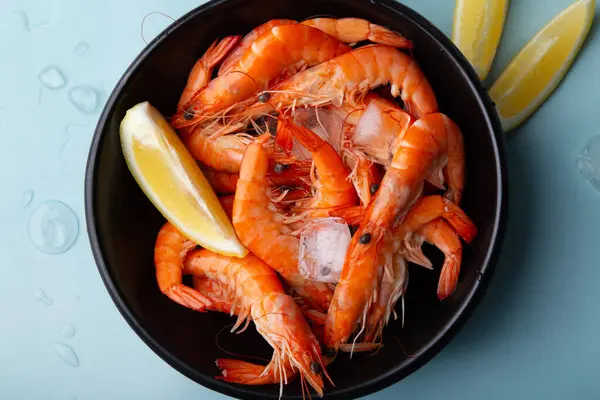 stock image Seafood presentation with prawns, food styling or recipe book layouts