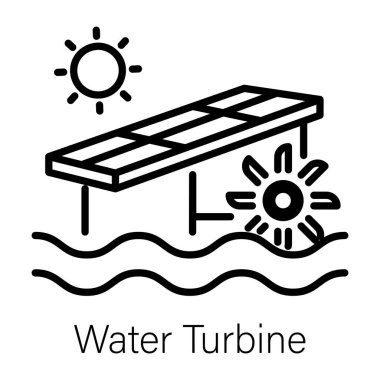 Güneş enerjili bir su türbininin özet biçimi simgesi 