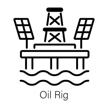 Güneş enerjili petrol platformunun bir çizgi biçimi simgesi 