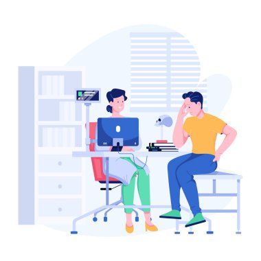 Nörolog ziyaretini resmeden düz bir illüstrasyon 