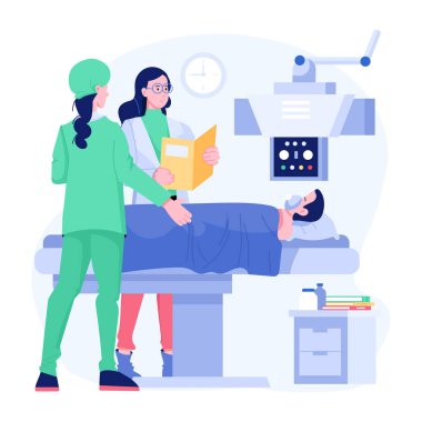 Hasta odasına yapılan doktor ziyaretinin düz bir çizimi 